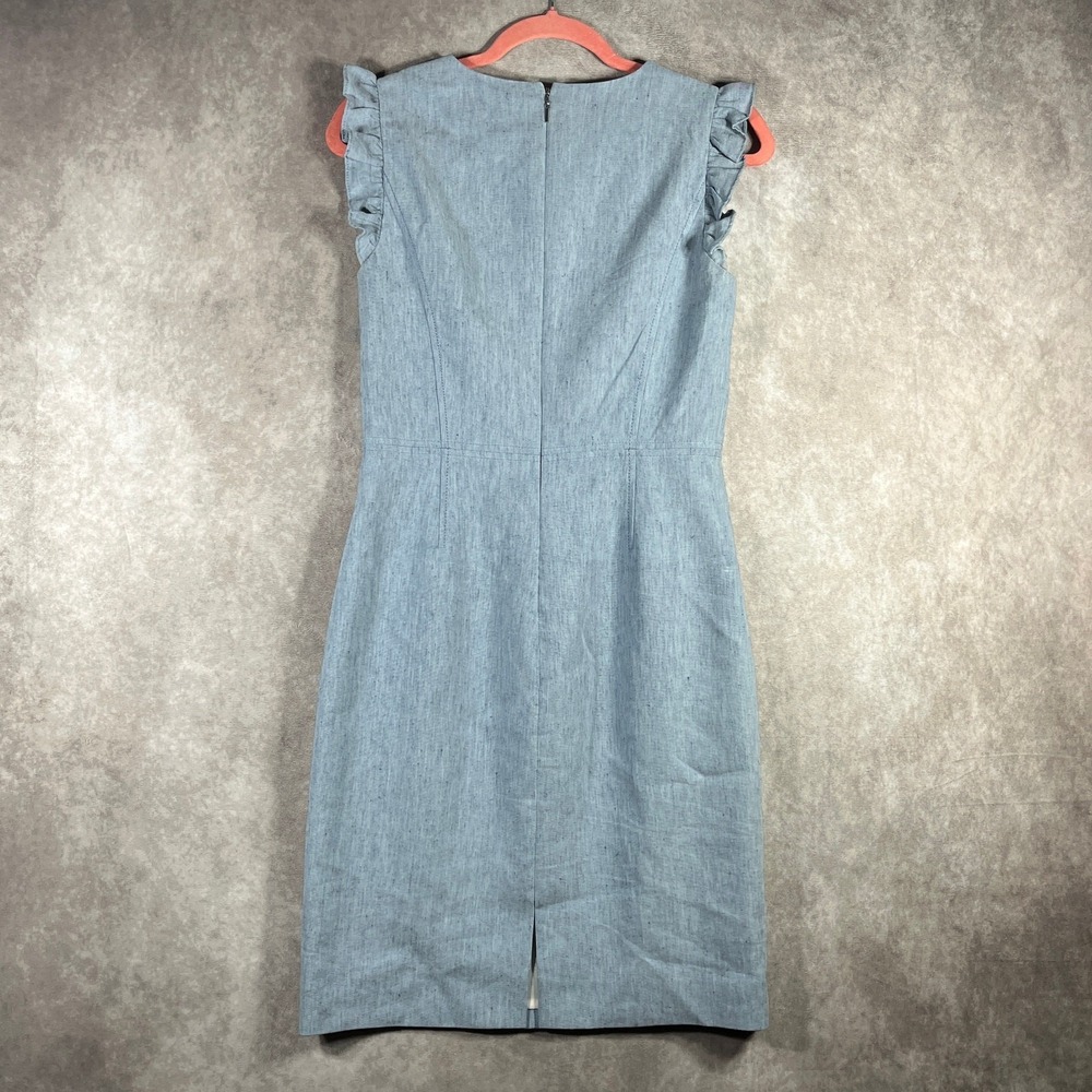 Rebecca Taylor Tailored Dress Womens 6‎ Blue Linen Blend Ruffle Sleeve Career - Picture 4 of 10